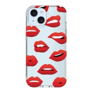 Clear Cherry Red Kiss Lips Phone Case for iPhone 13/14/15